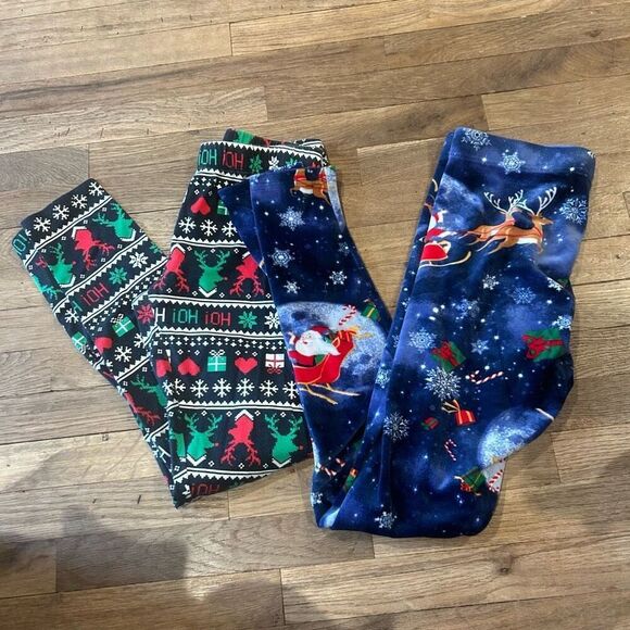 Bundle holiday Christmas leggings size medium - Picture 1 of 11